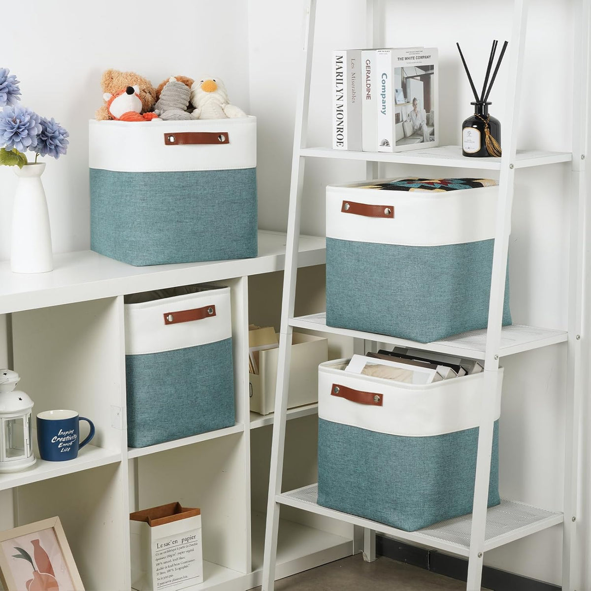 DULLEMELO Set Of 4 Cube Storage Bins, Fabric Storage Basket for Shelves Closet Nursery Toy Storage