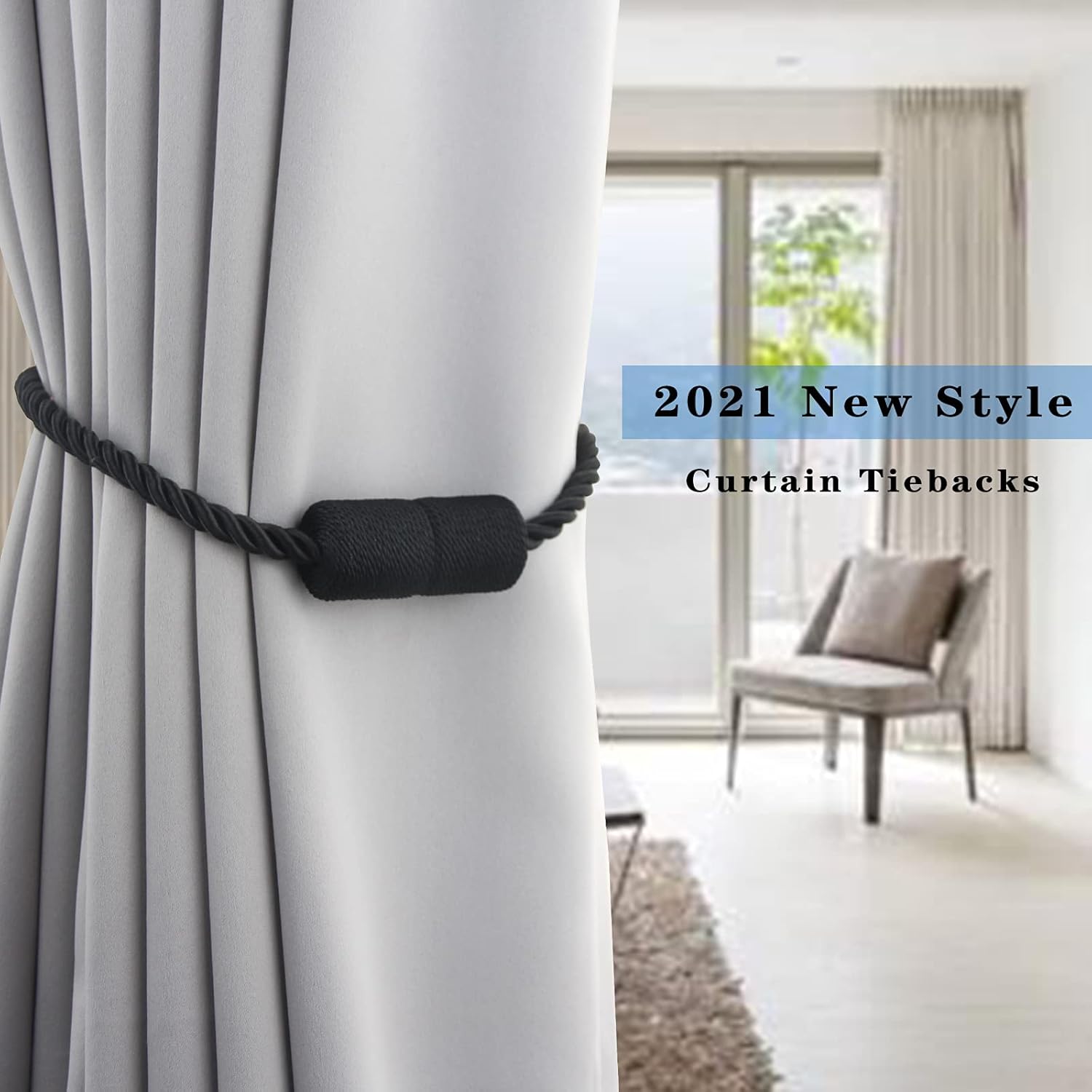 6 Pack Black Strong Magnetic Curtain Tiebacks Outdoor Elegant Decorative Tie Backs Modern Rope