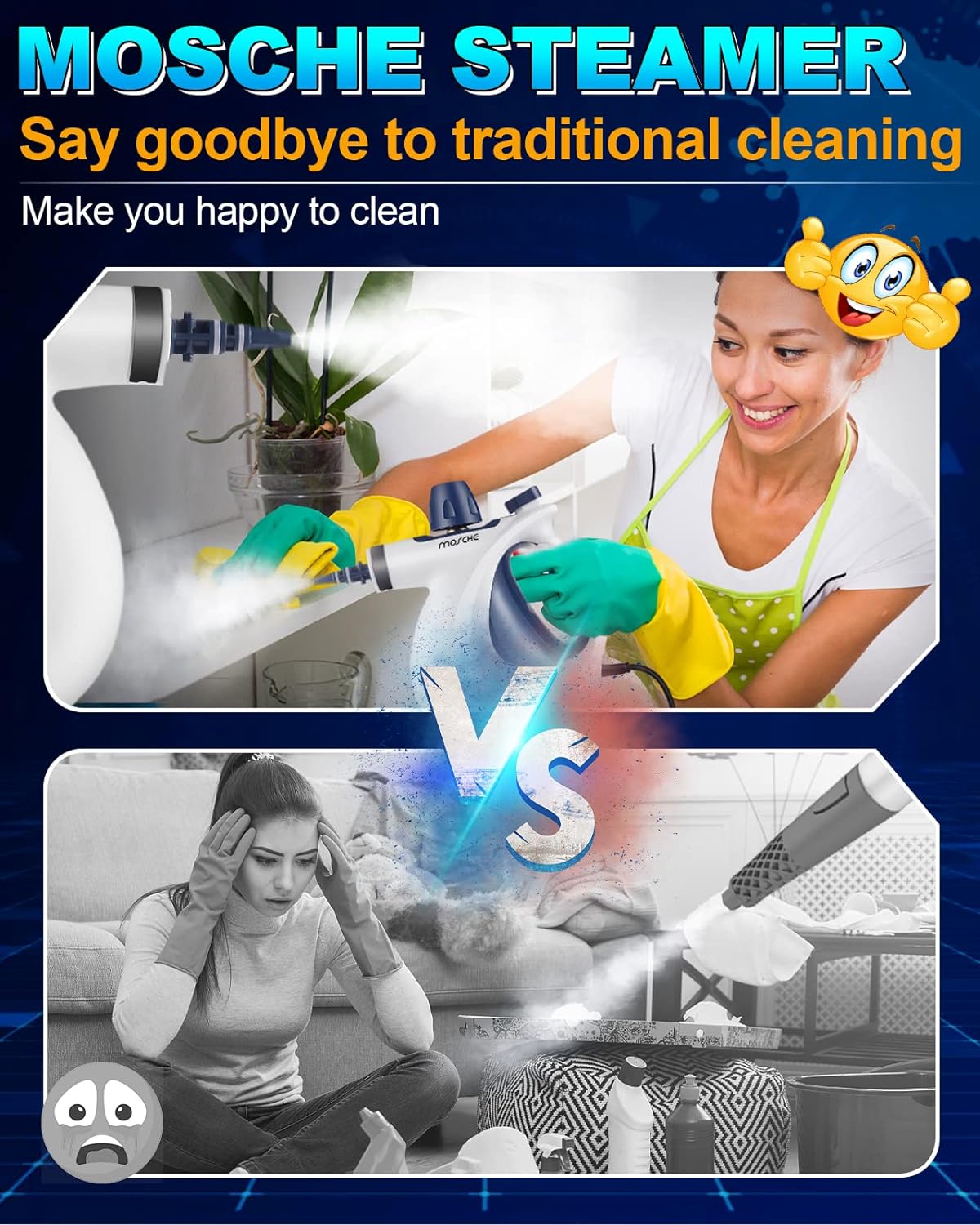 Handheld Pressurized Steam Cleaner with 11-Piece Accessory Set, Multi-Surface Steamer for Cleaning