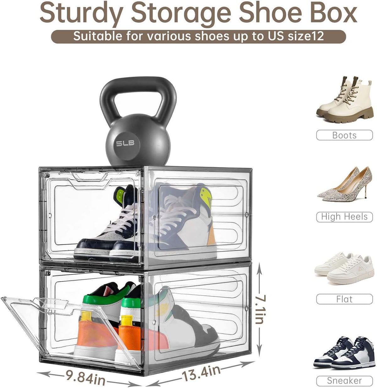 12 Pack Shoe Boxes Shoes Organizer, Shoe Storage Organizer Boxes with Magnetic Door, Clear Shoe