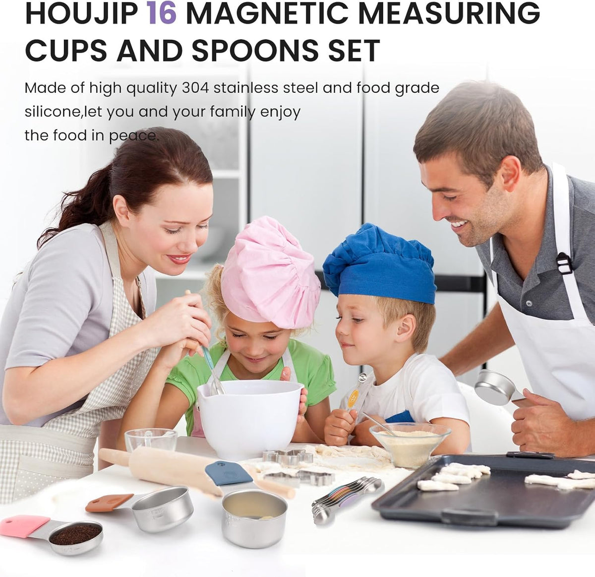 Magnetic Measuring Cups and Spoons Set-Heavy Duty 304 Stainless Steel，Double Measurement