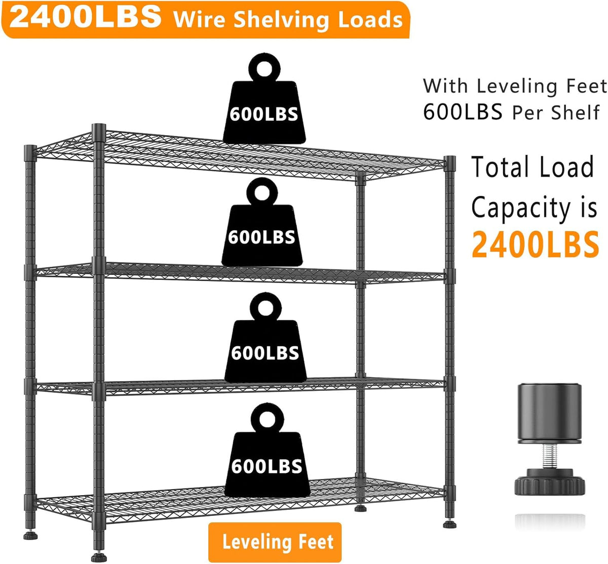 Himimi 72" H Storage Shelves 4 Tier Metal Shelving Adjustable Wire Shelf with Wheels, Heavy Duty