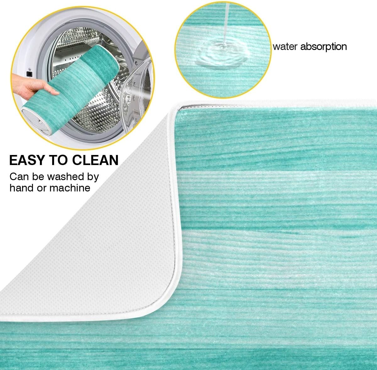 Teal Turquoise Green Wood Texture Dish Drying Mat 18x24 for Kitchen Green Blue Wooden Printing