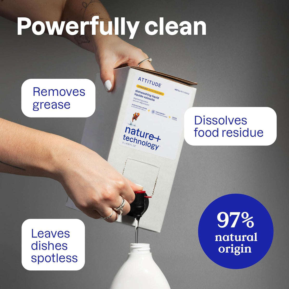 ATTITUDE Dish Soap, EWG Verified, Plant-Based & Vegan Dishwashing Liquid, Naturally Derived, Olive