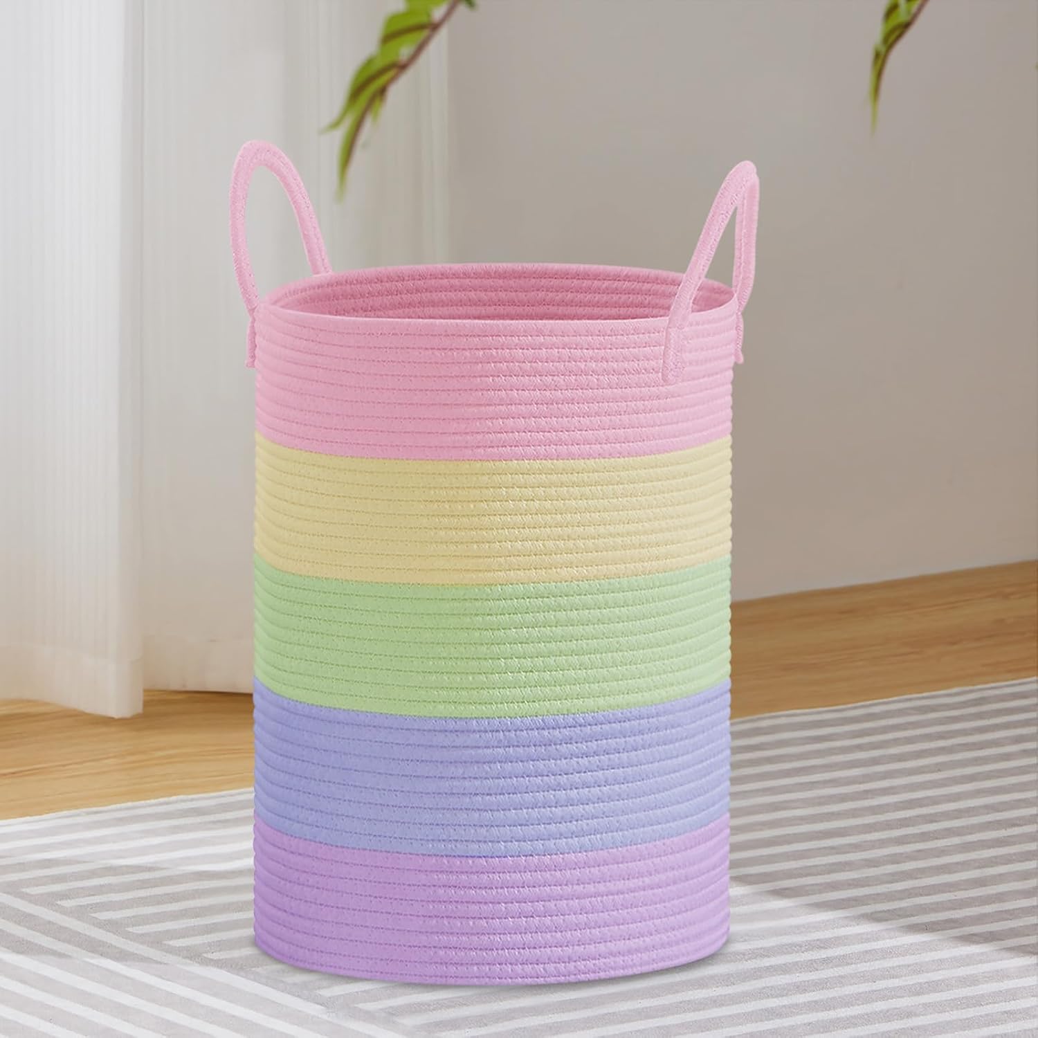 VIPOSCO Large Laundry Hamper, Tall Woven Rope Storage Basket for Blanket, Toys, Dirty Clothes in
