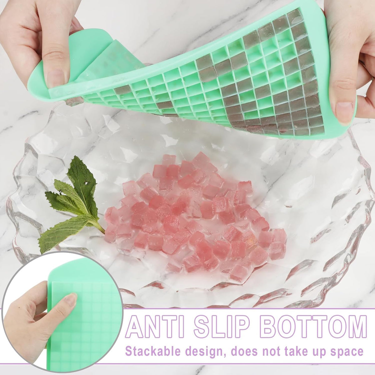 Silicone Mini Ice Cube Trays 2 Pack, 160 Crushed Ice Cube Molds, Easy Release Small Ice Cube Trays