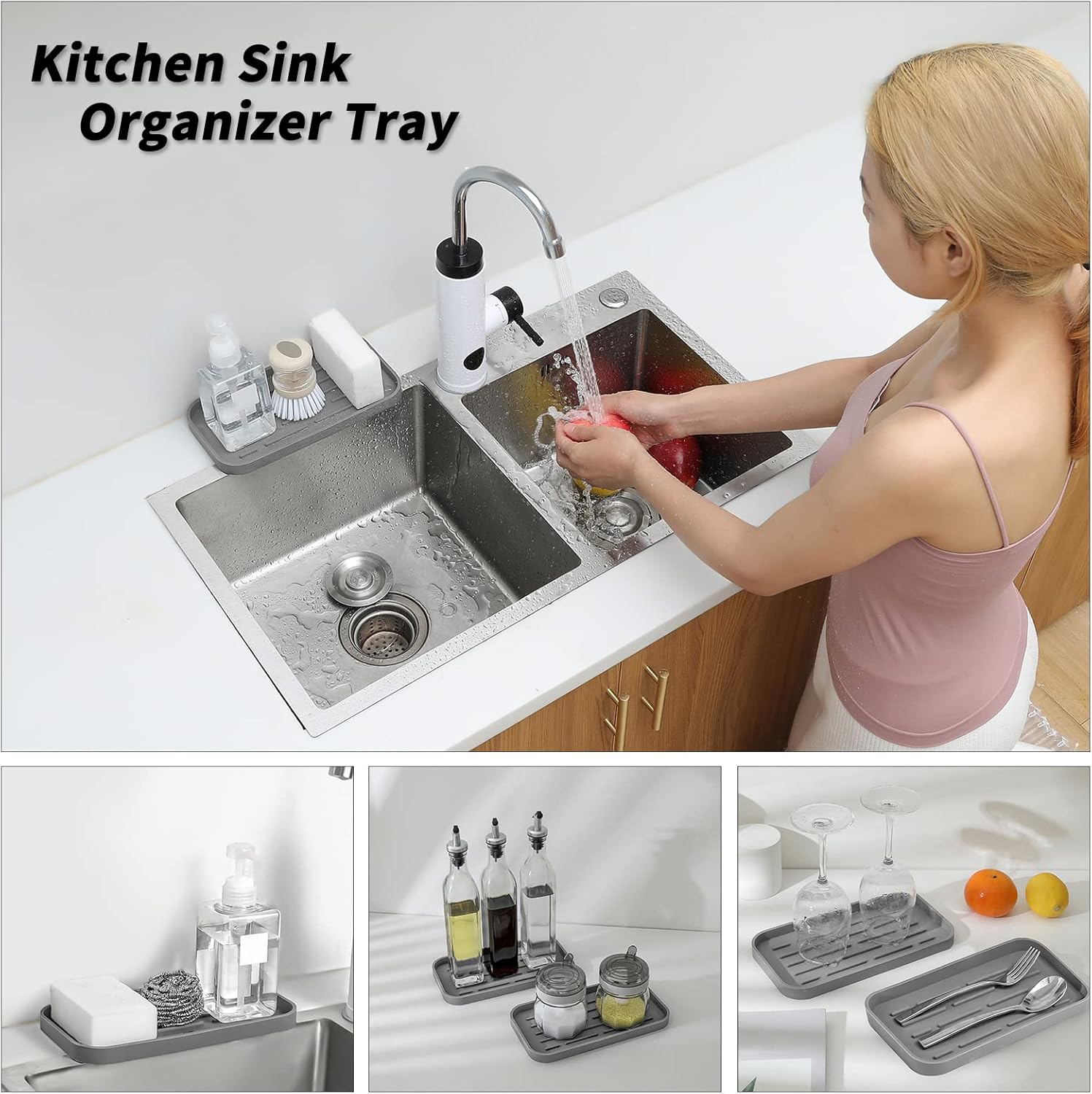 Silicone Kitchen Sink Organizer Tray for Multiple Usage,Eco-Friendly Sponges Holder for Kitchen