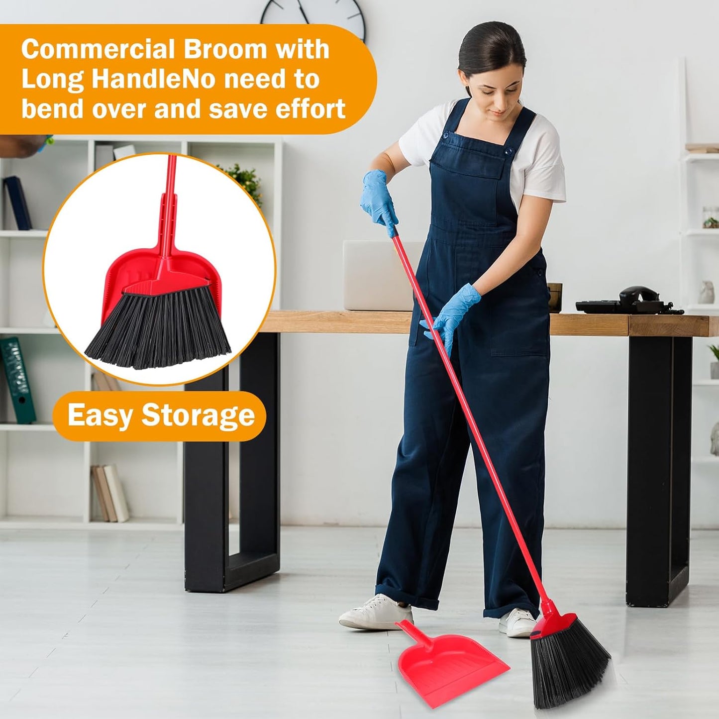 Maxcheck 6 Pcs Broom and Dustpan Set 54 Inch Heavy Duty Indoor Brooms with Dust Pan Combo Bulk for