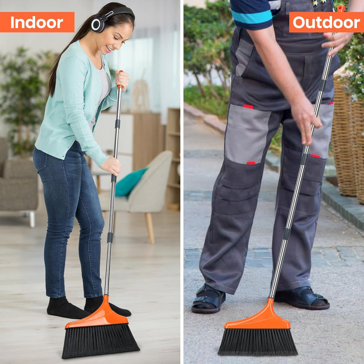 4 Pack Heavy-Duty Angle Broom for Floor Cleaning with 52" Long Handle Stiff Bristle Angle