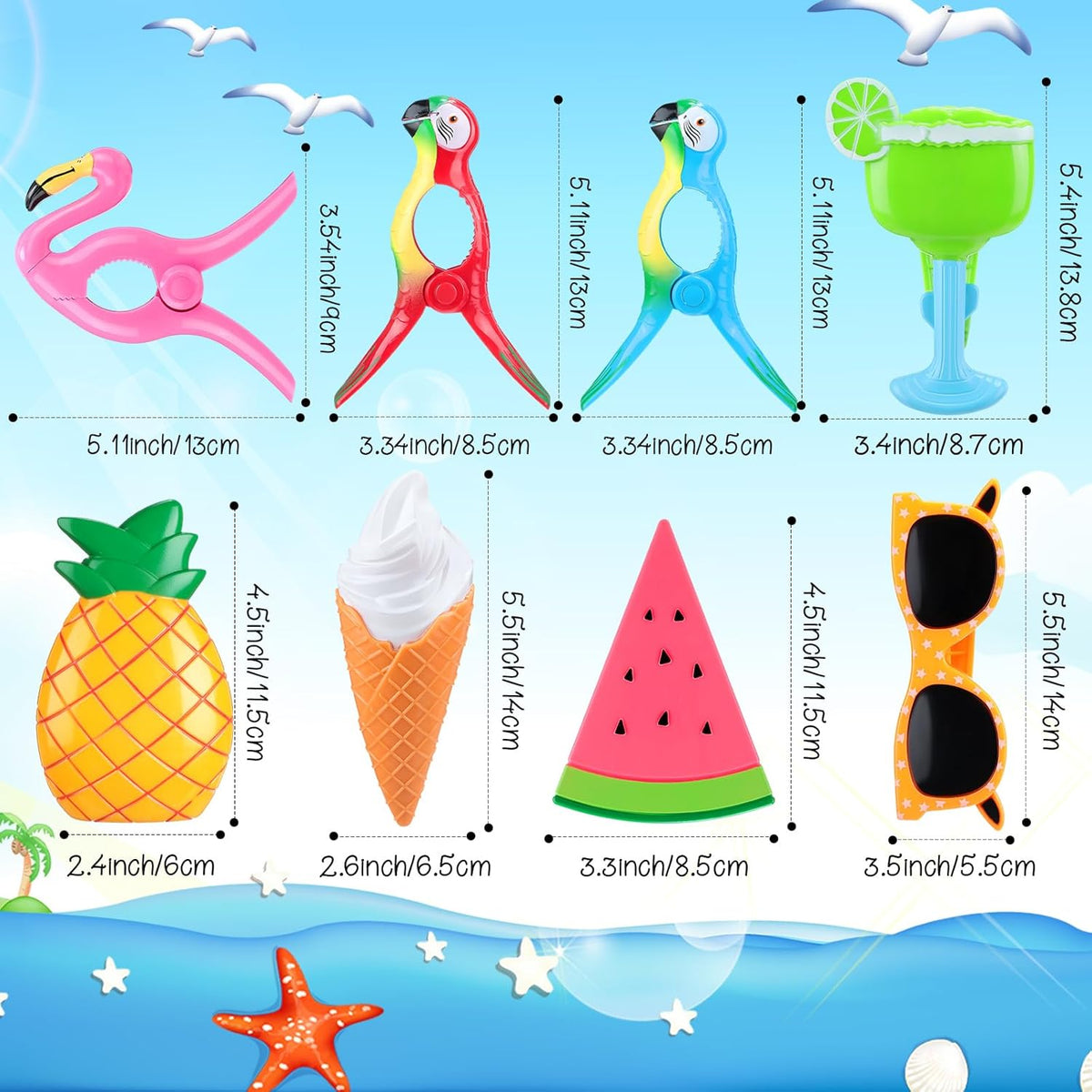 Rtteri 16 Pcs Beach Towel Clips for Beach Chairs Cute Towel Holder Cruise Clothes Pins for Lounge