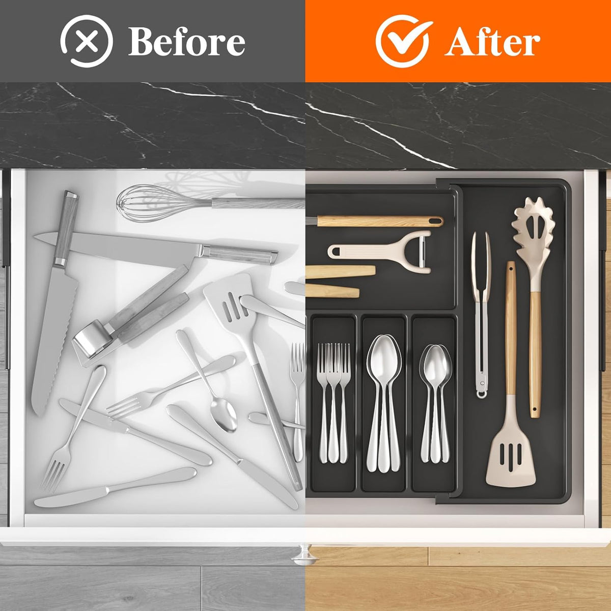 Lifewit Silverware Drawer Organizer, Expandable from 15.4 to 27 inches, Utensil Tray for Kitchen