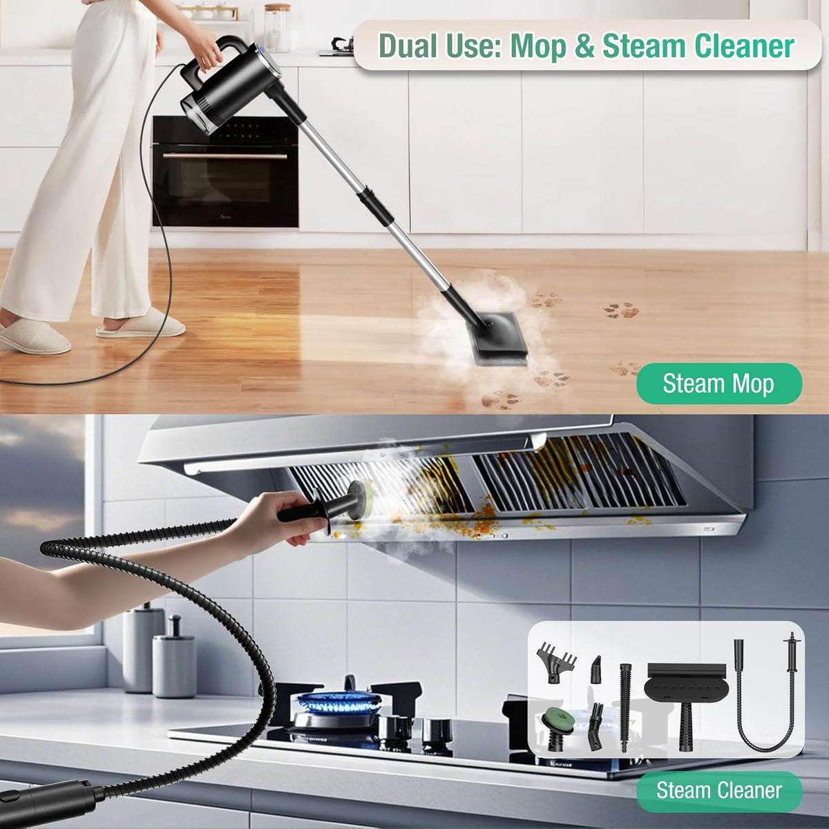 11-in-1 Steam Mop - Detachable Handheld Steam Cleaner with 500mL Tank, 260℉ Floor Steamer for
