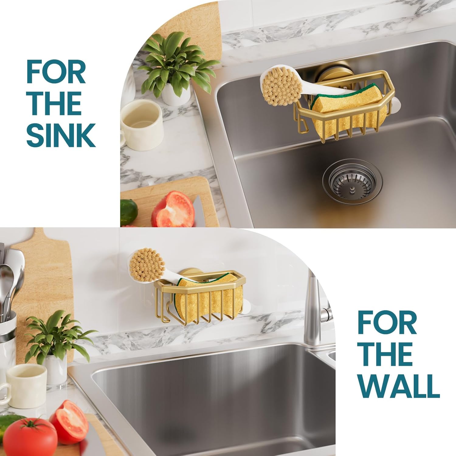 TAILI Sponge Holder for Kitchen Sink with Strong Suction Cup, Rustproof Aluminum Sink Caddy for