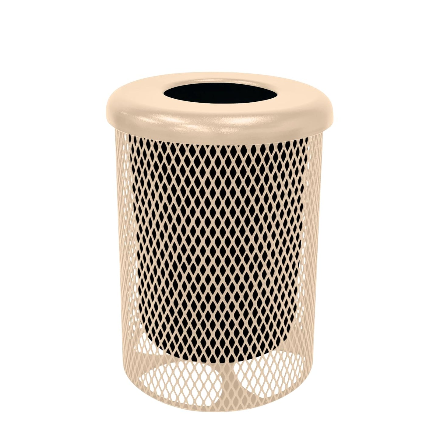 COATEDOUTDOORFURNITURE RFT-TAN Heavy Duty 32 Gallon Round Trash Receptacle, Liner Included, Tan