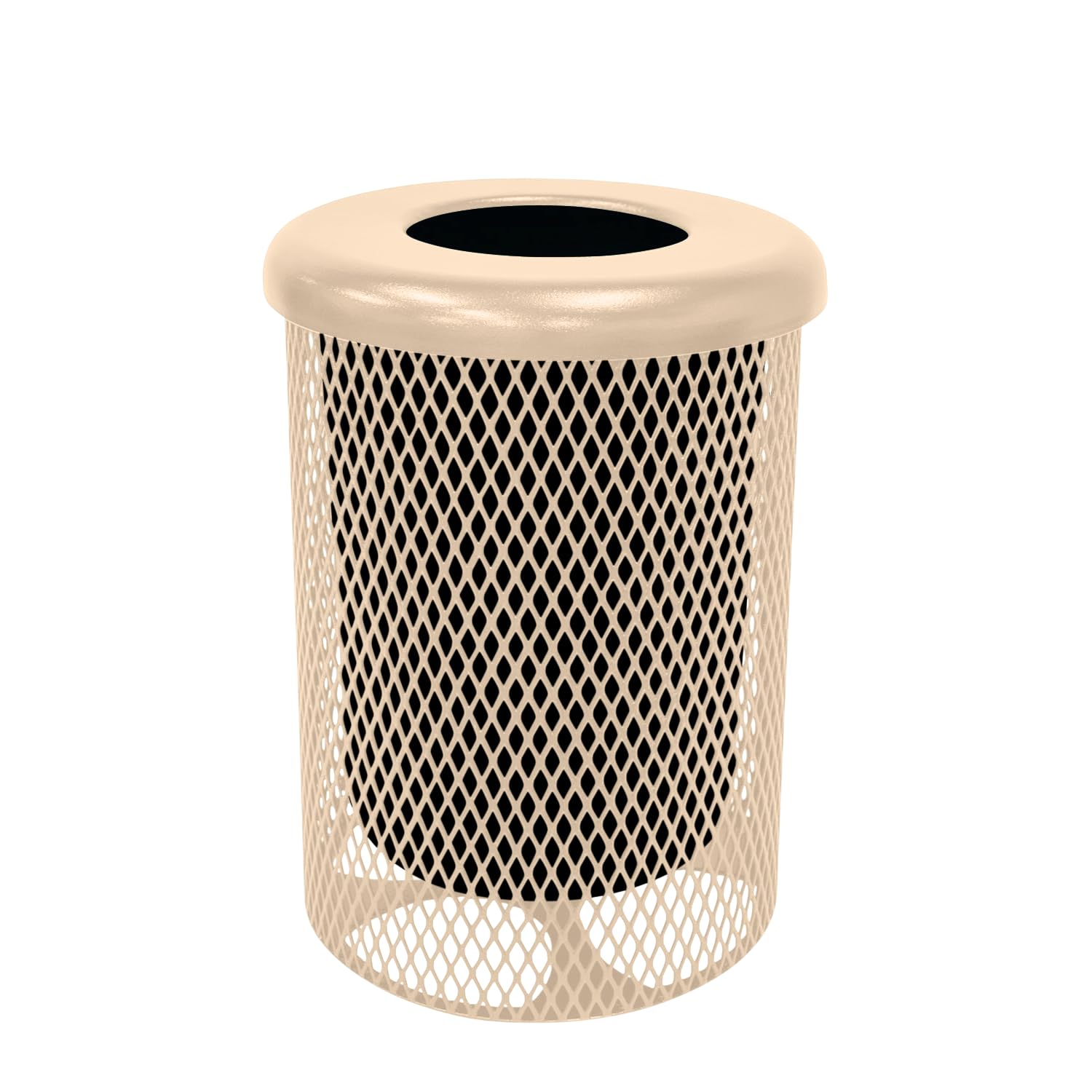 COATEDOUTDOORFURNITURE RFT-TAN Heavy Duty 32 Gallon Round Trash Receptacle, Liner Included, Tan