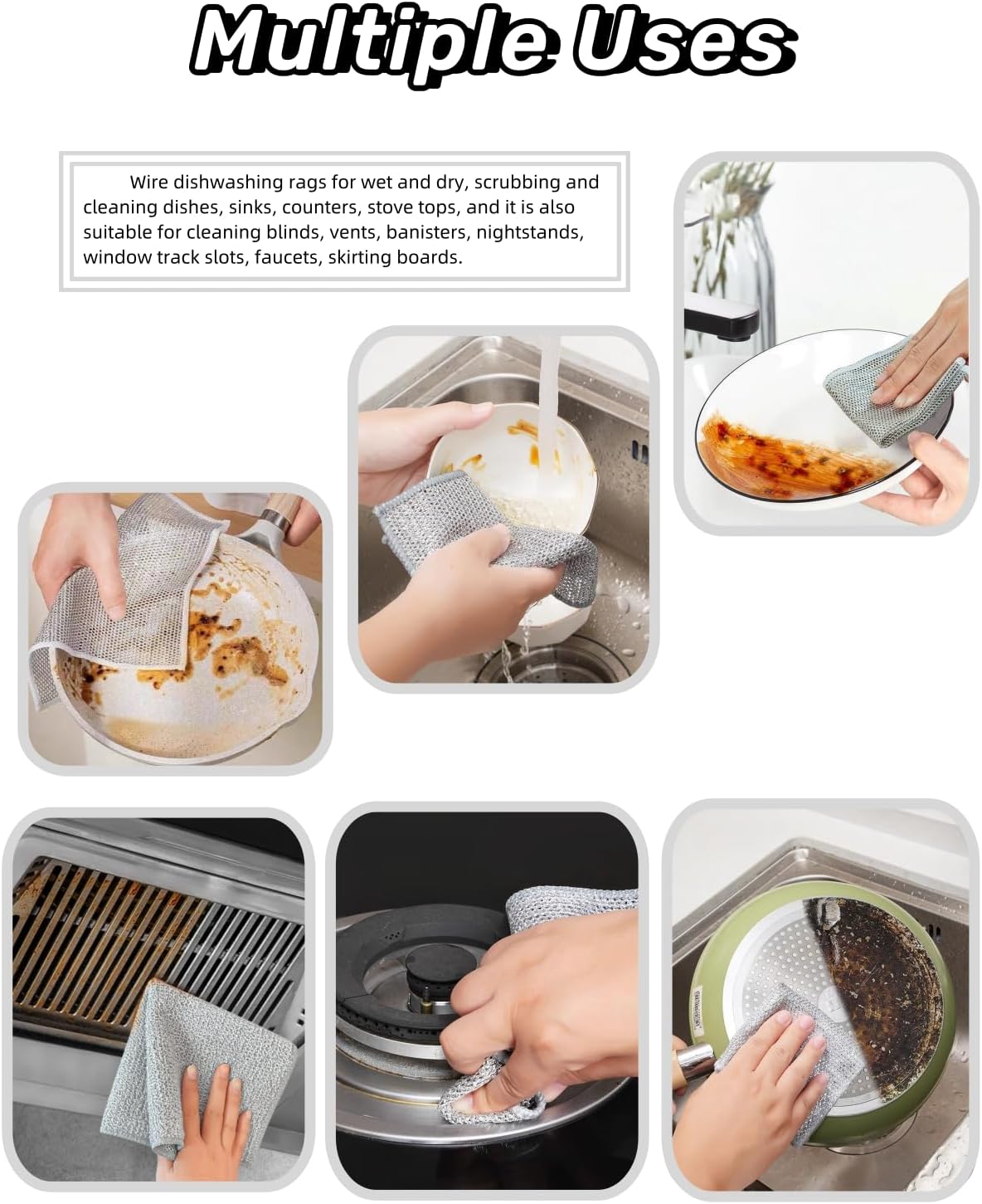 Stainless Steel Scrubber and Cleaning Rags - Non Scratch Wire Dishcloth for Washing Dishes, Steel