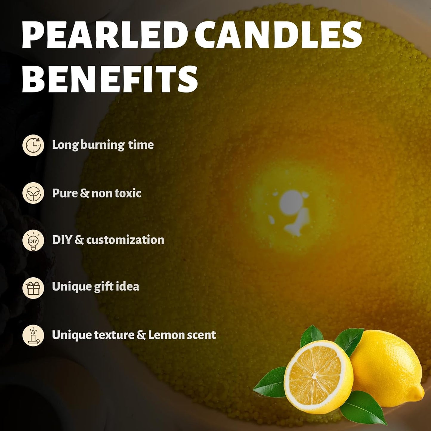 Lemon Scented Yellow Pearled Candle 18oz Luxury Sand Candle Granulated Wax - 30 Cotton Wicks - Wax
