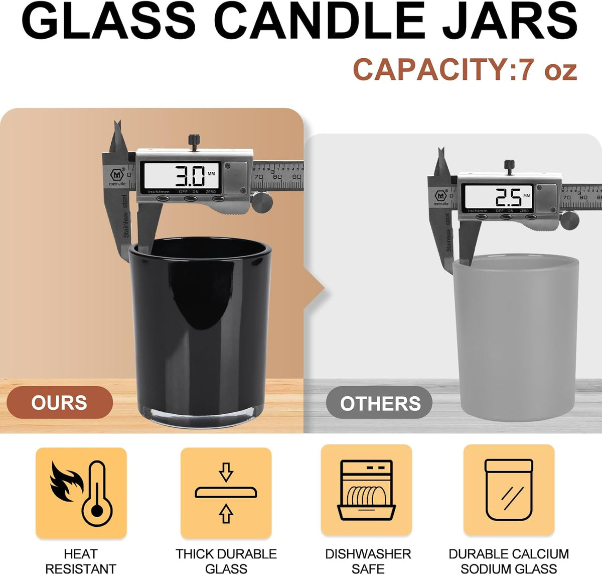 Thick Candle Jars for Making Candles 12 Pcs, 7 OZ Empty Jars with Wood Lids for Candle Making