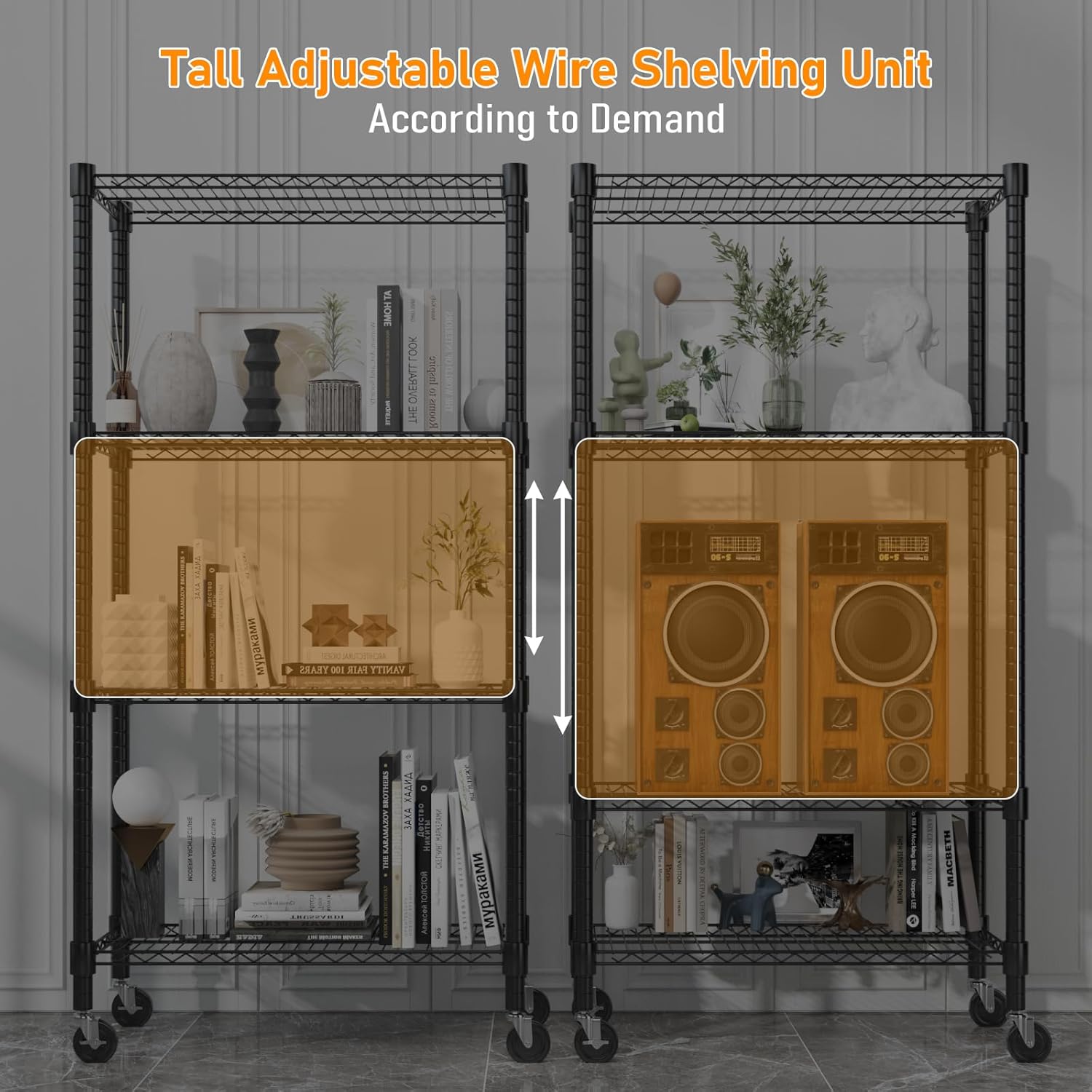 Himimi 72" H Wire Shelving Unit Storage, Metal Storage Shelves with Wheels, Heavy Duty Shelves with