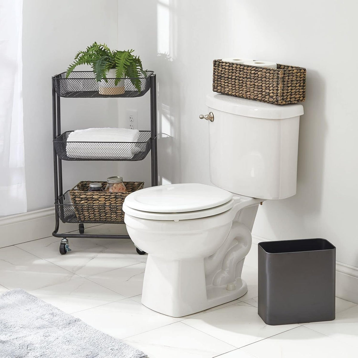 mDesign Small Metal 2.4 Gallon/9 Liter Trash Can Wastebasket Garbage Bin for Bathroom, Slim Rubbish