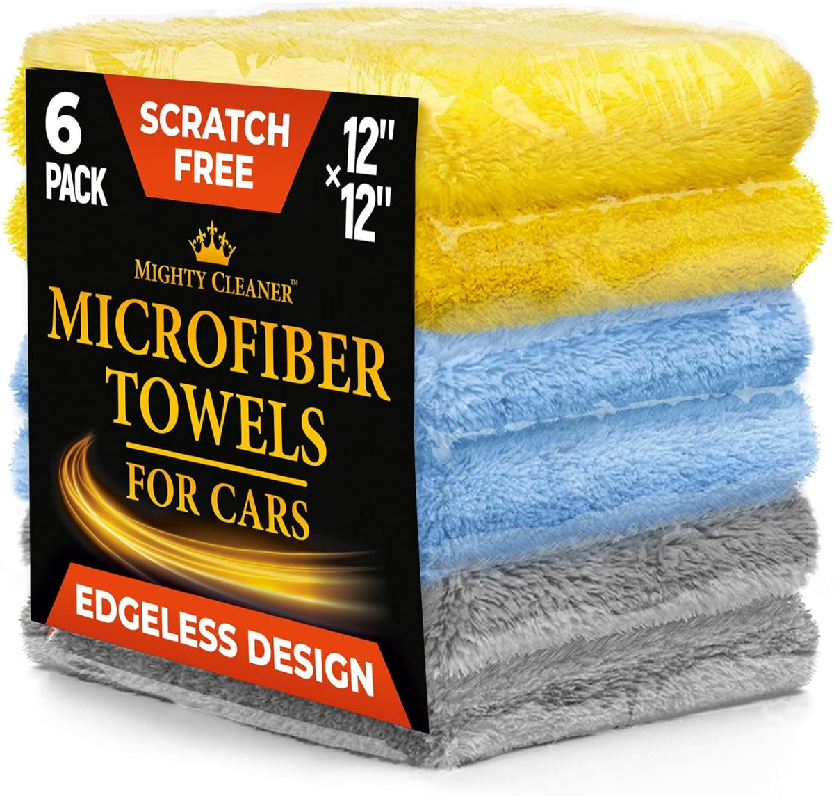 Edgeless Microfiber Towels for Cars – 6pk (12”x12”) - 540 GSM - Super Soft Detailing & Buffing
