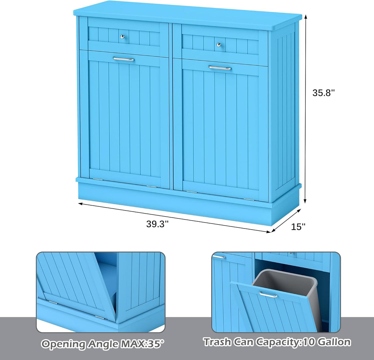 Betterhood Tilt Out Trash Cabinet 10 Gallon Wooden Free Standing Laundry Sorter Cabinet,Recycling