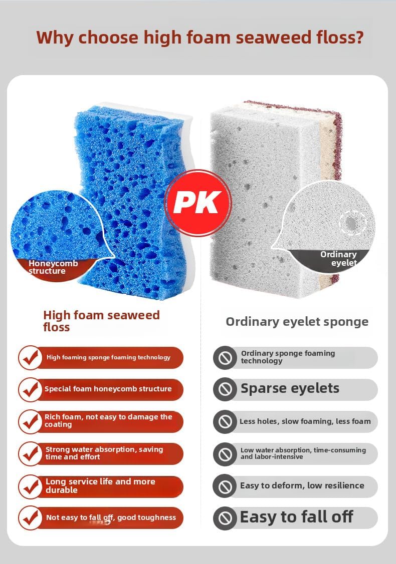 Ampang Wave-Shaped Scrub Sponges for Kitchen Cleaning - Nano Sponge & High-Foam Seaweed Cotton