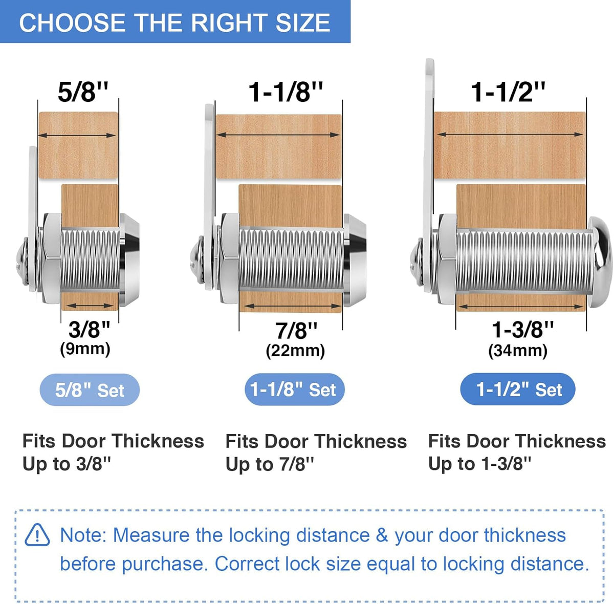 Cabinet Lock with Keys, 1-1/2" Long Cam Locks keyed Alike, Cam Lock Set for Cabinets Thick Drawers
