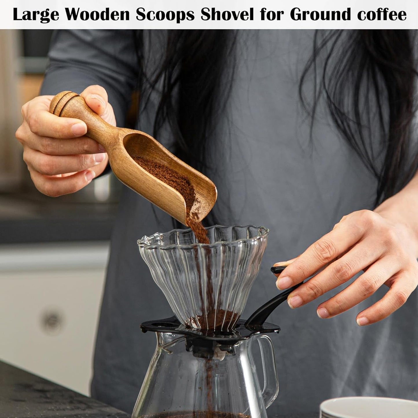 Big Coffee Scoops Shovel,Large Ground Coffee Scoop 2PCS Large Wooden Scoops for Jars 5.9″ Acacia