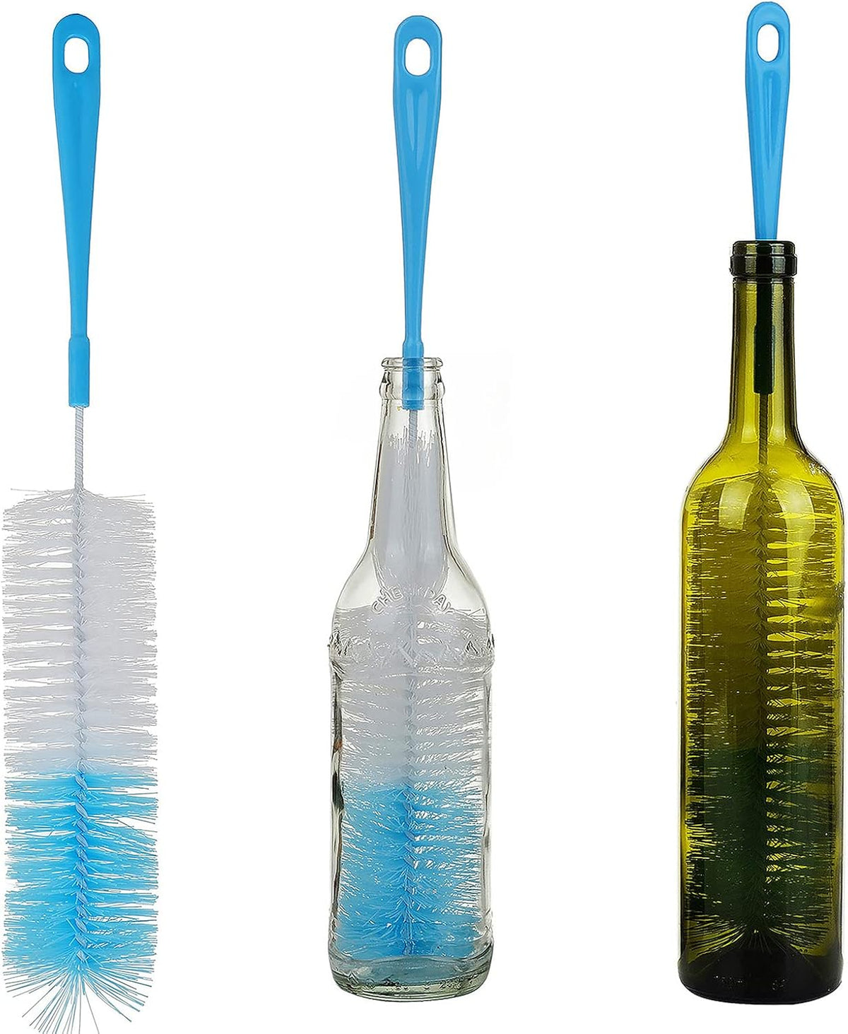 3-Pack Long Bottle Cleaning Brush for Narrow Neck Beer, Wine, Flask, Thermos, Sportwell, Pitcher