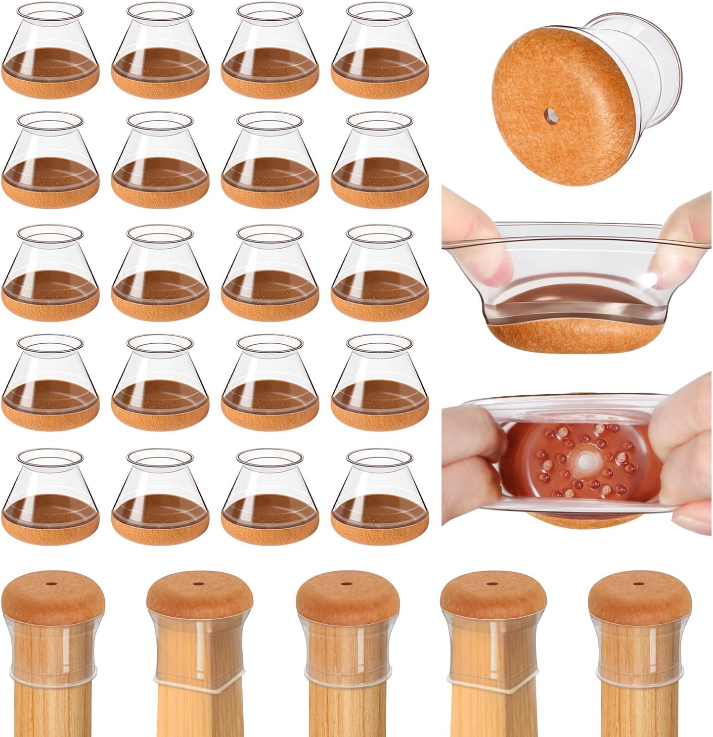 OCONDA 20 Pcs Chair Leg Floor Protectors for Hardwood Floors, Clear Rubber Furniture Sliders with