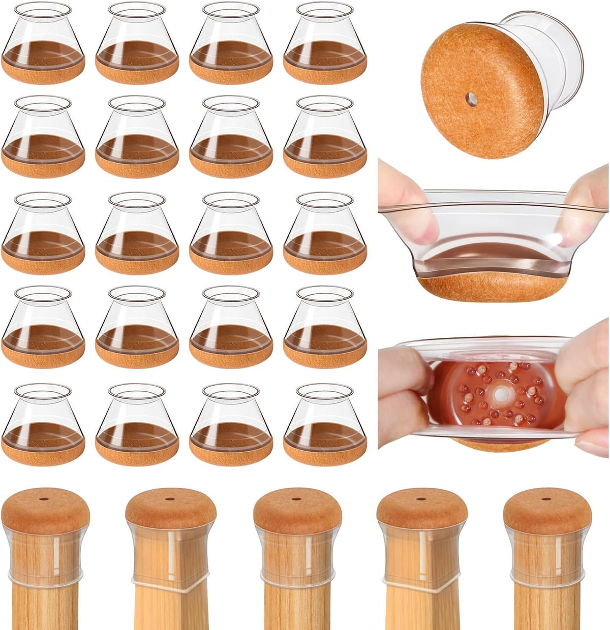 OCONDA 20 Pcs Chair Leg Floor Protectors for Hardwood Floors, Clear Rubber Furniture Sliders with