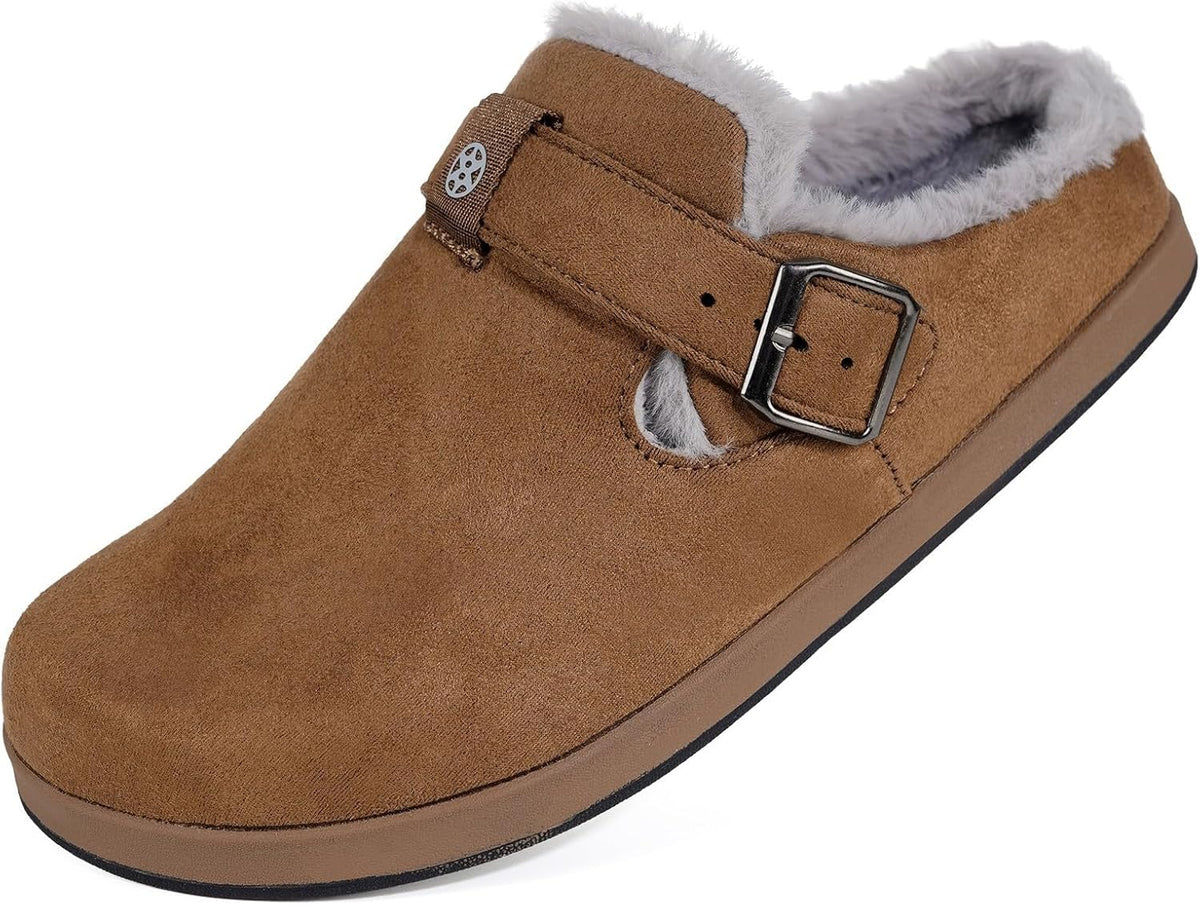 Fur Lined Clogs for Women Men Suede Winter Slippers Arch Support Slip on Mules Potato Shoes with