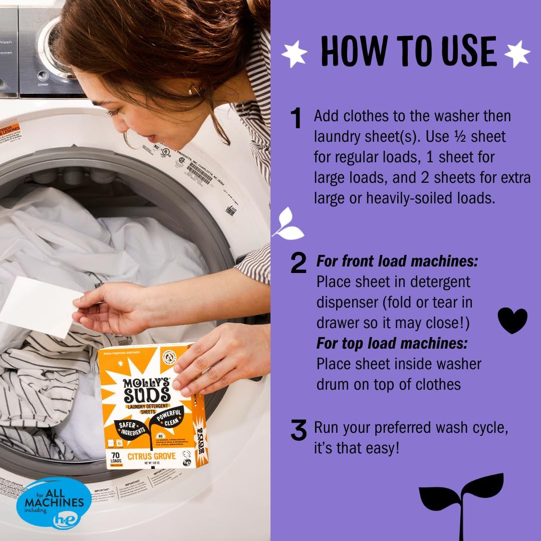 Molly’s Suds Laundry Detergent Sheets | Gentle on Sensitive Skin, Powerful Bio-Based Enzymes
