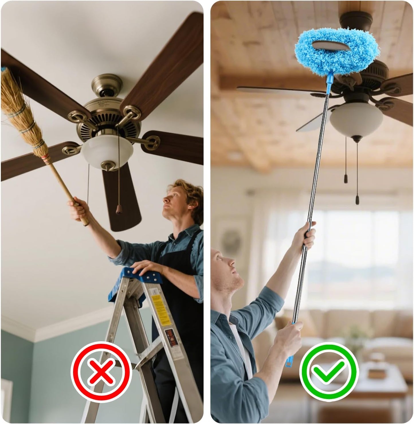Ceiling Fan Cleaner Duster Reusable Microfiber Removable Extendable Duster with 95" Telescoping