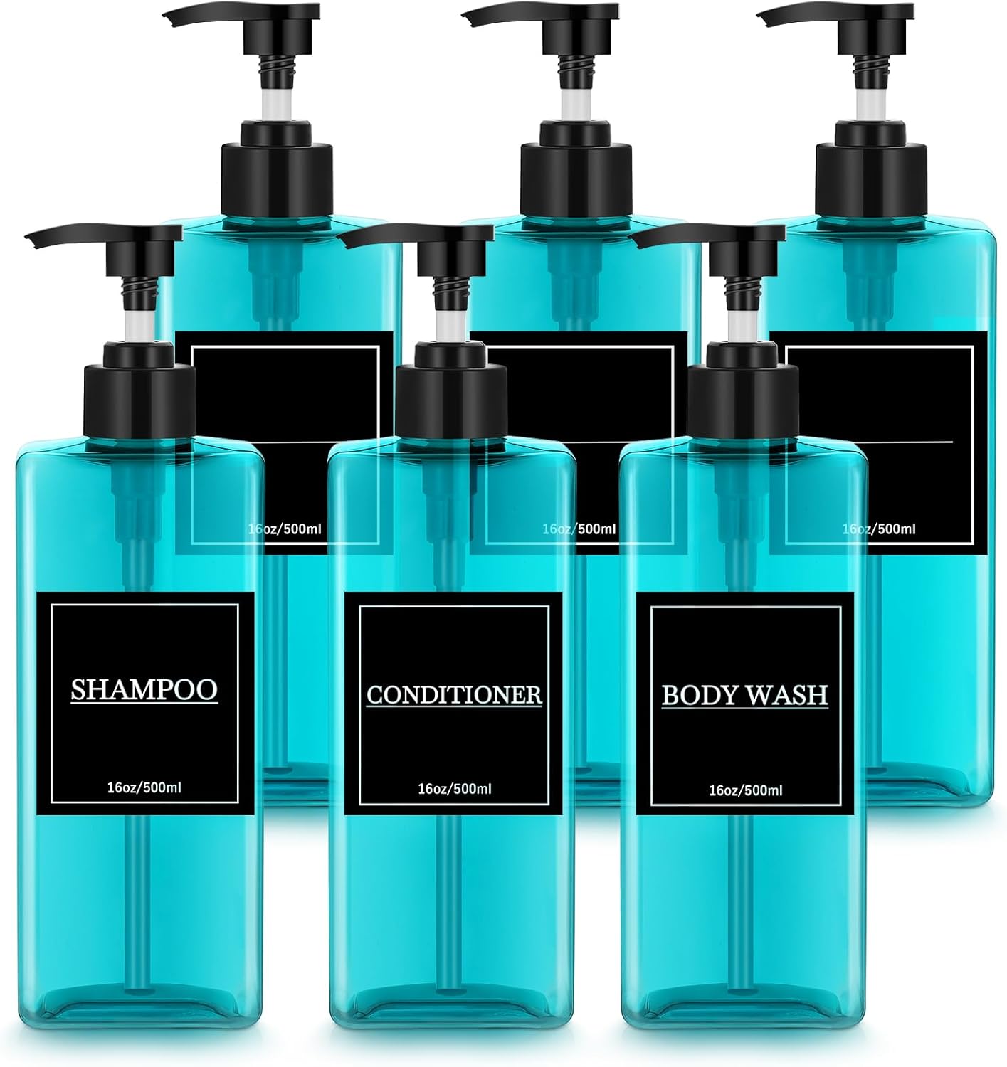 Tanlade 6 Pieces Shampoo and Conditioner Dispenser Bottles 16oz Modern Shower Soap Bottles with