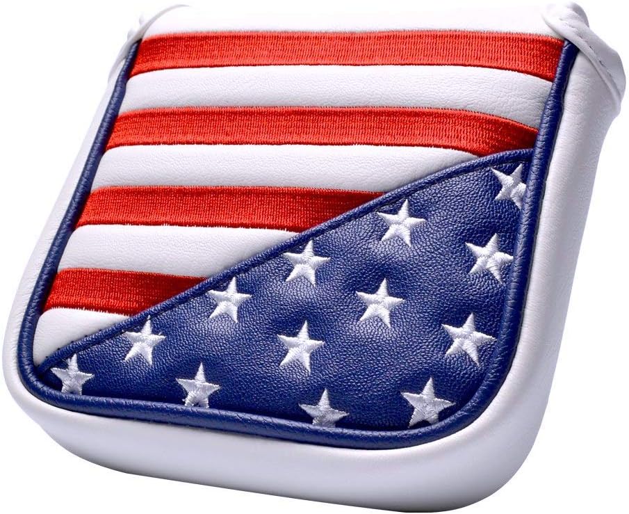 PLUSKER USA Square Heel Shaft Mallet Putter Cover - Magnetic Closure Patriotic Stars and Stripes