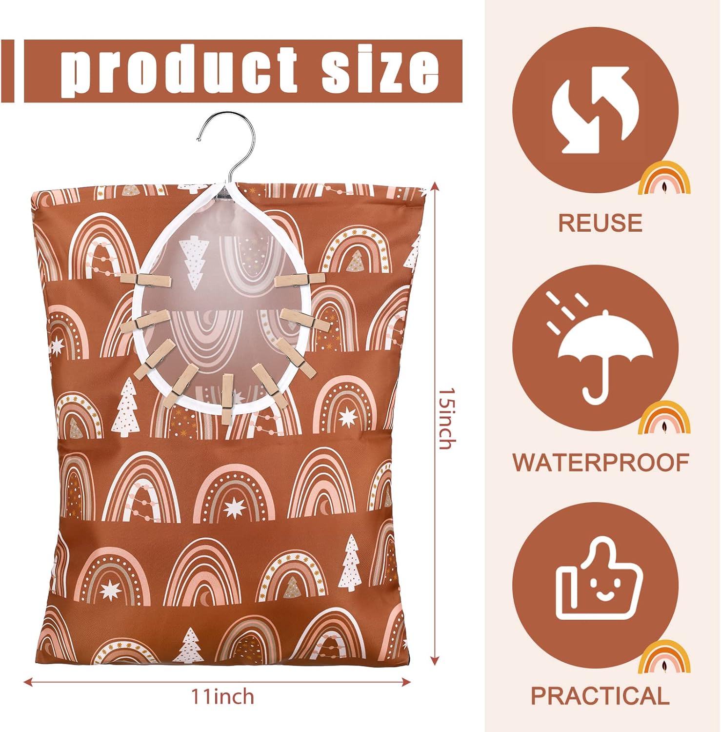Woanger 2 Pcs Clothes Pin Bag Clothespin Holder 15 x 11 in to Hang on Line Clothes Pin Hanging Bag