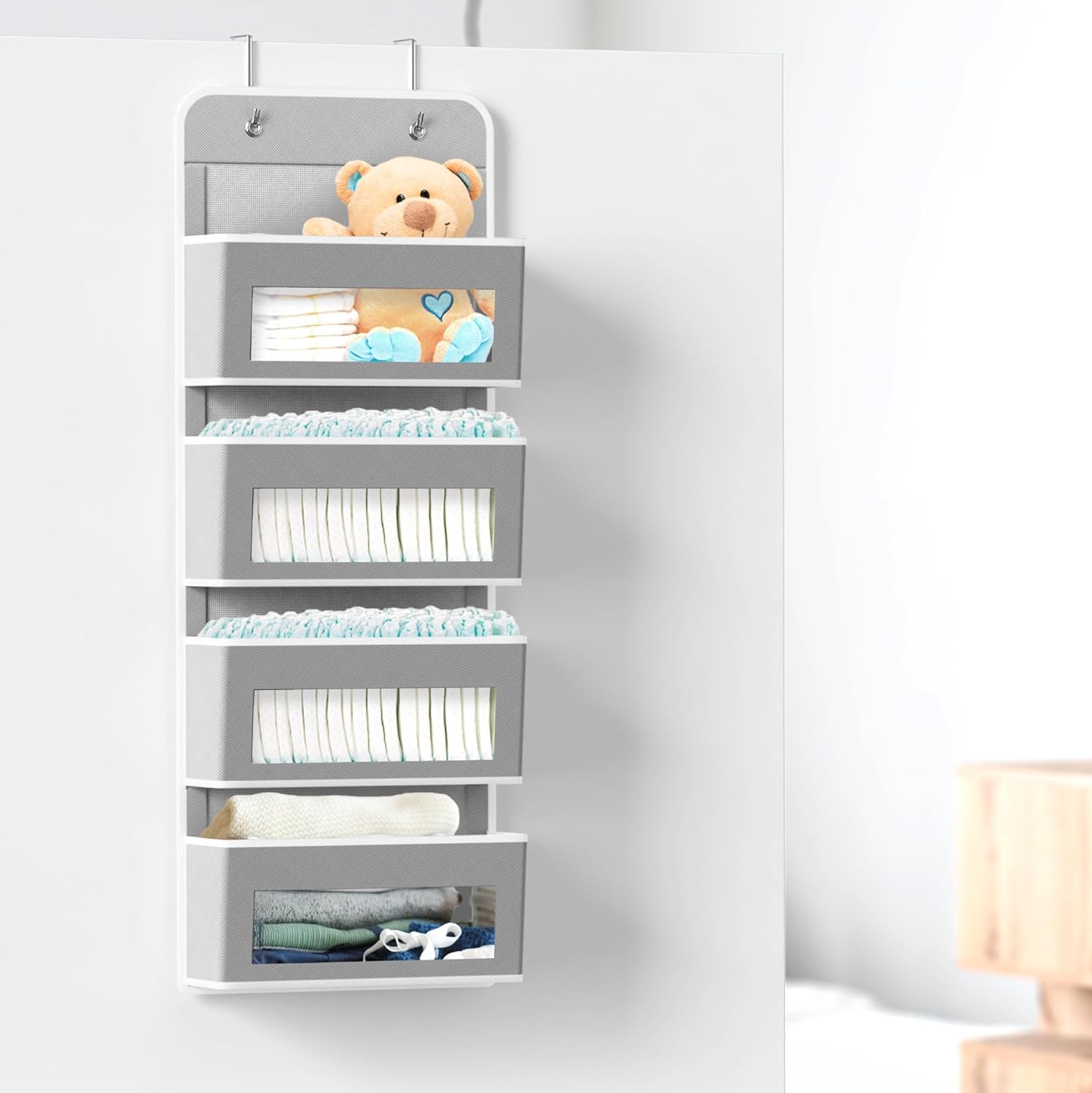Simple Houseware 4 Clear Window Pocket Over Closet Door Storage Hanging Organizer for Bedroom