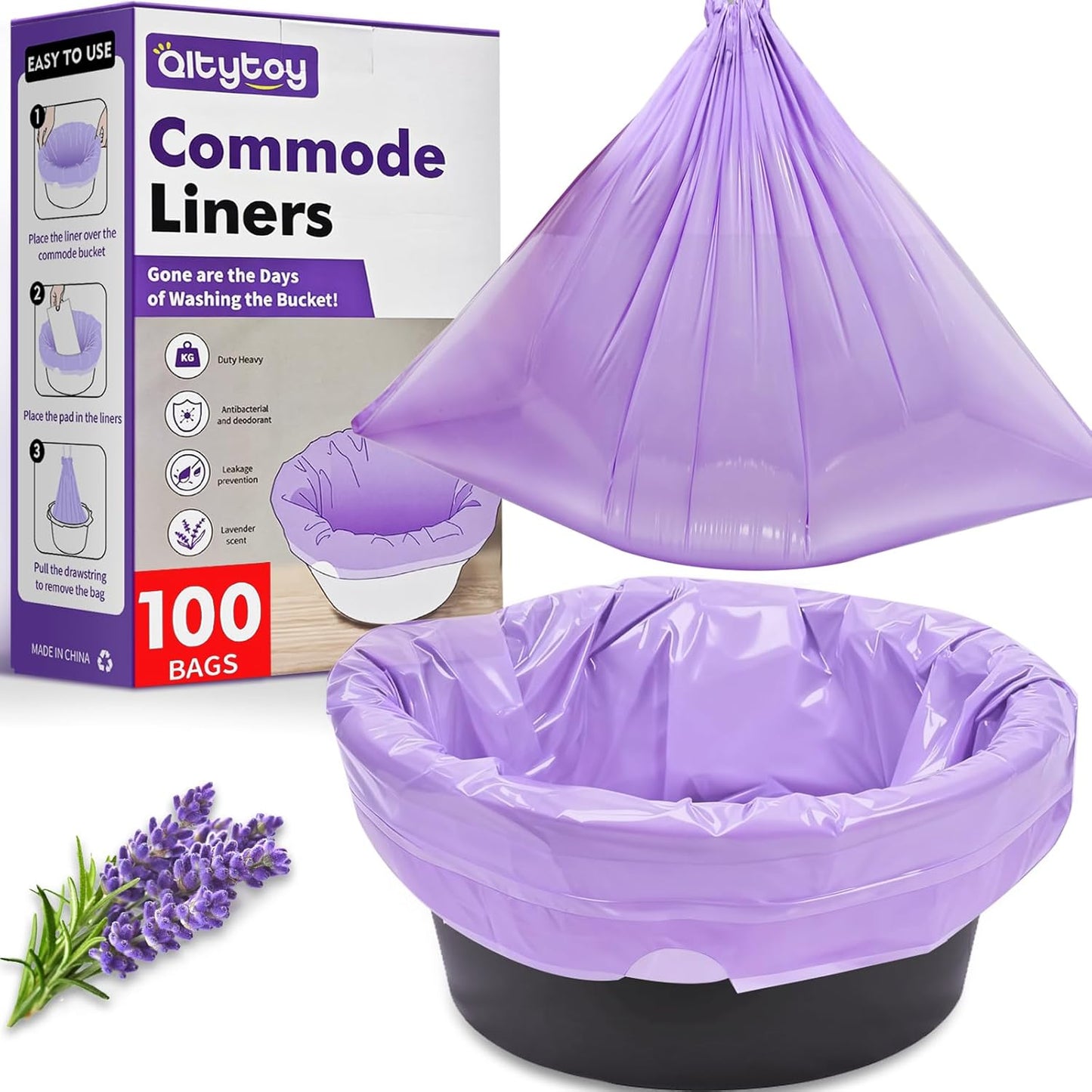 100 Commode Liners for Bedside Commode, Thickness Leakproof Disposable Portable Toilet Bags, Plant