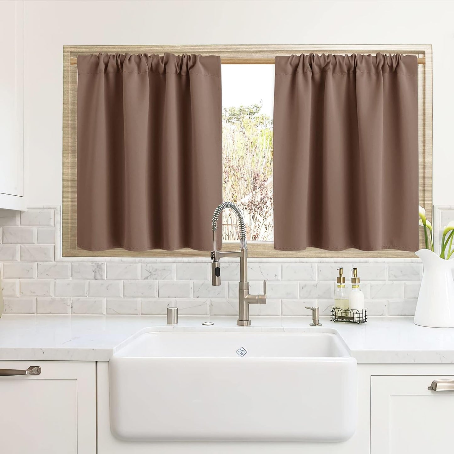 RYB HOME Blackout Curtains for Kitchen, Over Sink Privacy Curtains Window Decor, Thermal Insulating