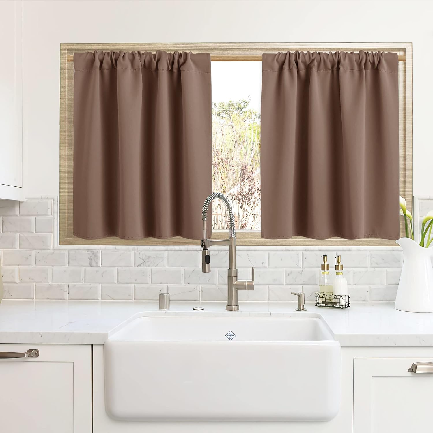 RYB HOME Blackout Curtains for Kitchen, Over Sink Privacy Curtains Window Decor, Thermal Insulating
