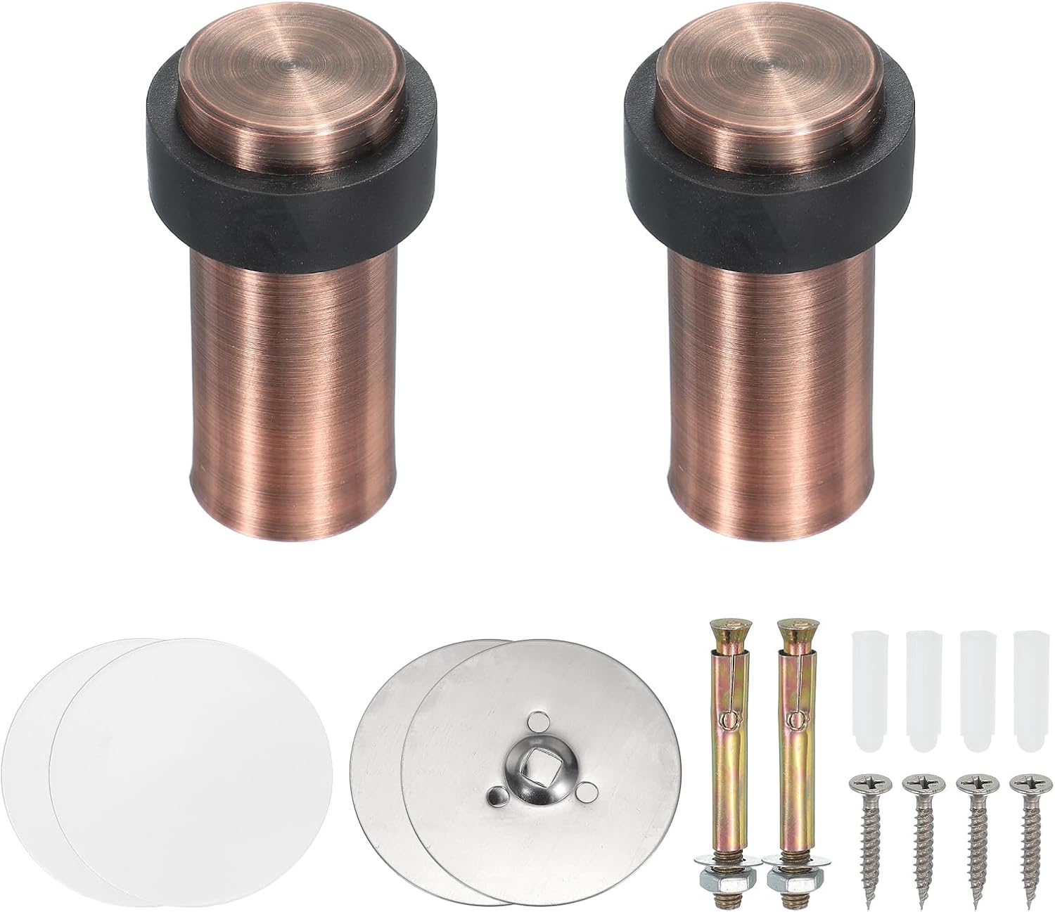 PATIKIL 2Set Round Door Stoppers, 80mm Stainless Steel Door Stop Doorstop Wedge Metal Cylinder Self