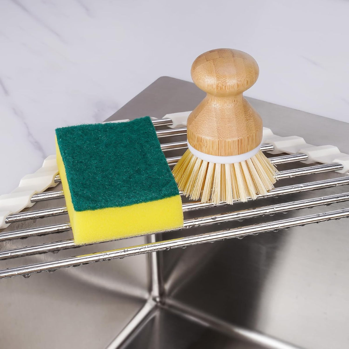 Tomorotec Triangle Roll-Up Dish Drying Rack Sink Corner Small Foldable Stainless Steel Over The