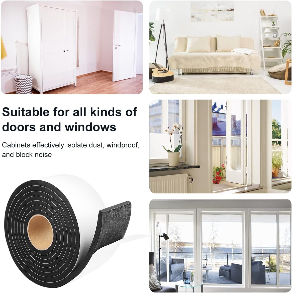 2 Rolls Seal Foam Tape, 2'' W x 1/4'' T Weather Stripping Close Cell Door Sealer, Single Sided