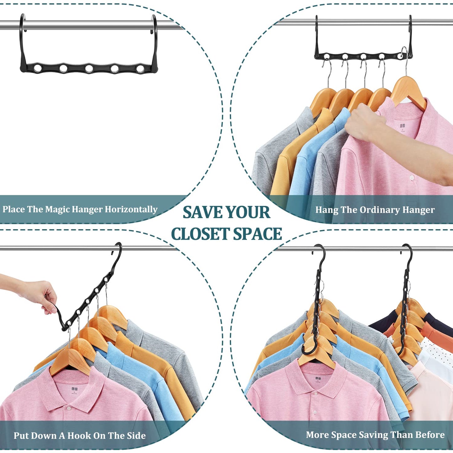 AMKUFO 6 Pack-Closet-Organizers-and-Storage, Space-Saving-Hangers Black