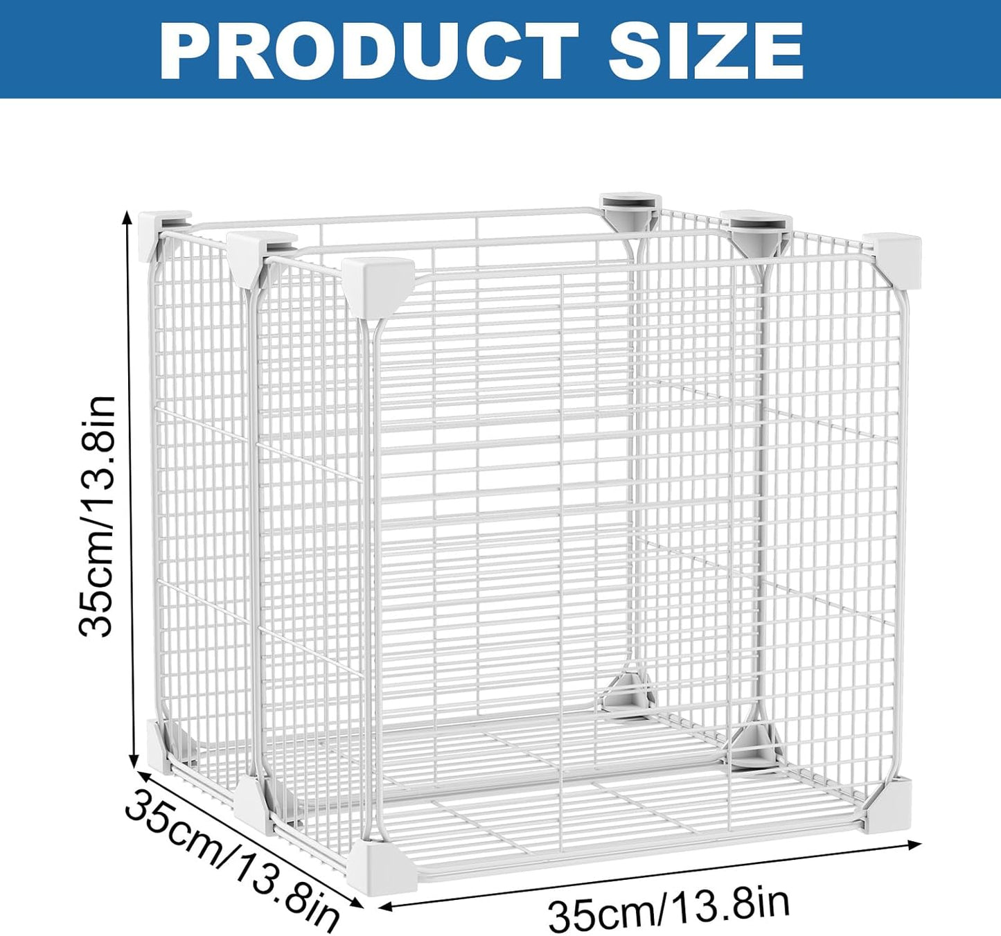 Deep Freezer Organizer Bin 13.8"x13.8"x13.8", Vertical Sides Wire Freezer Baskets with Adjustable