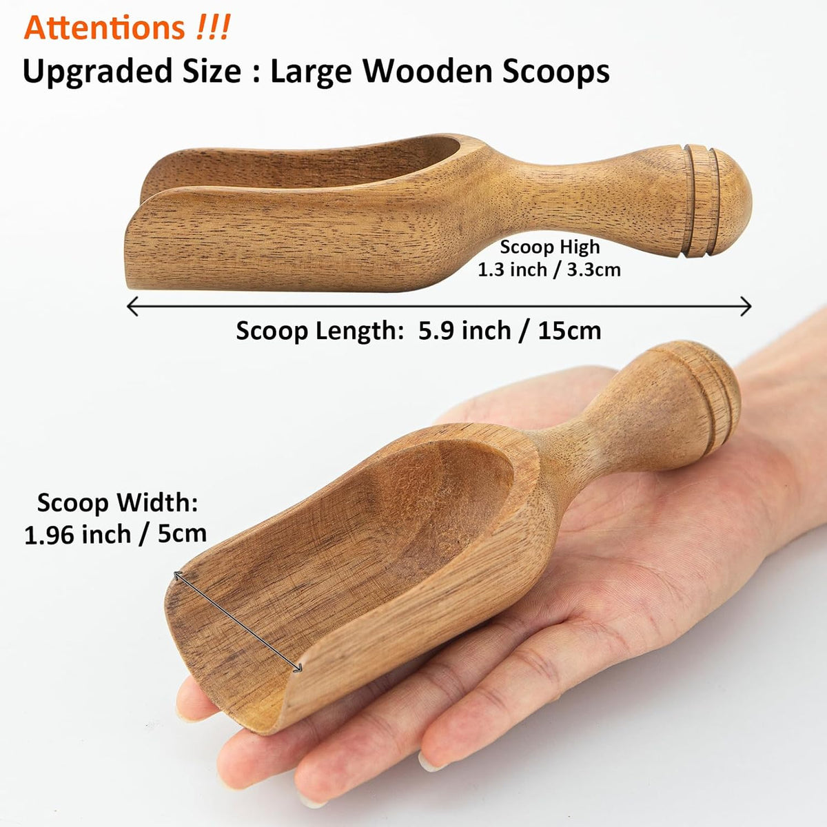 Big Coffee Scoop Shovel, 2pcs Wooden Scoop for Jars, Acacia Large Ground Coffee Scoop 5.9″