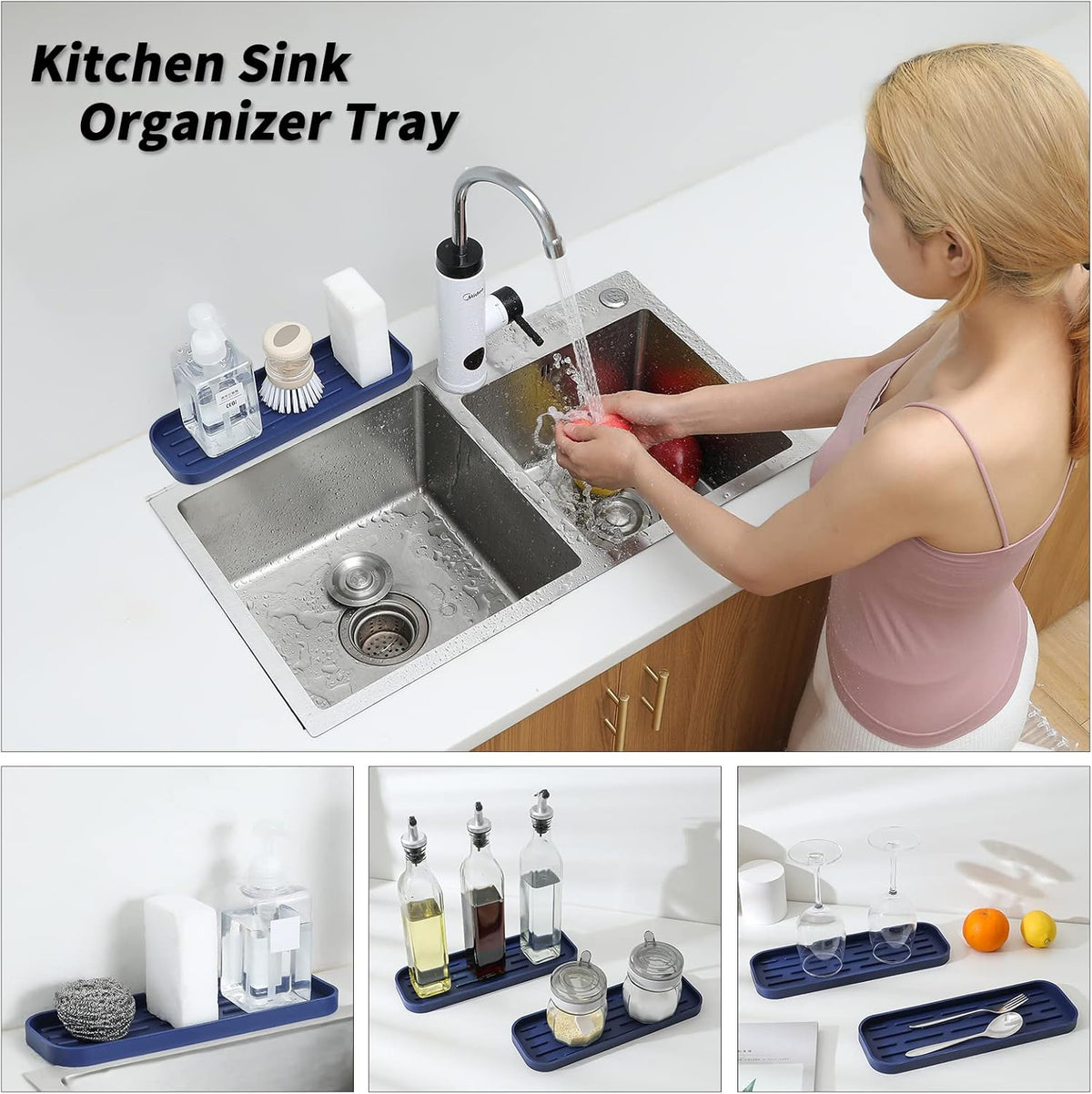 Silicone Kitchen Sink Organizer Tray for Multiple Usage,Eco-Friendly Sponges Holder for Kitchen