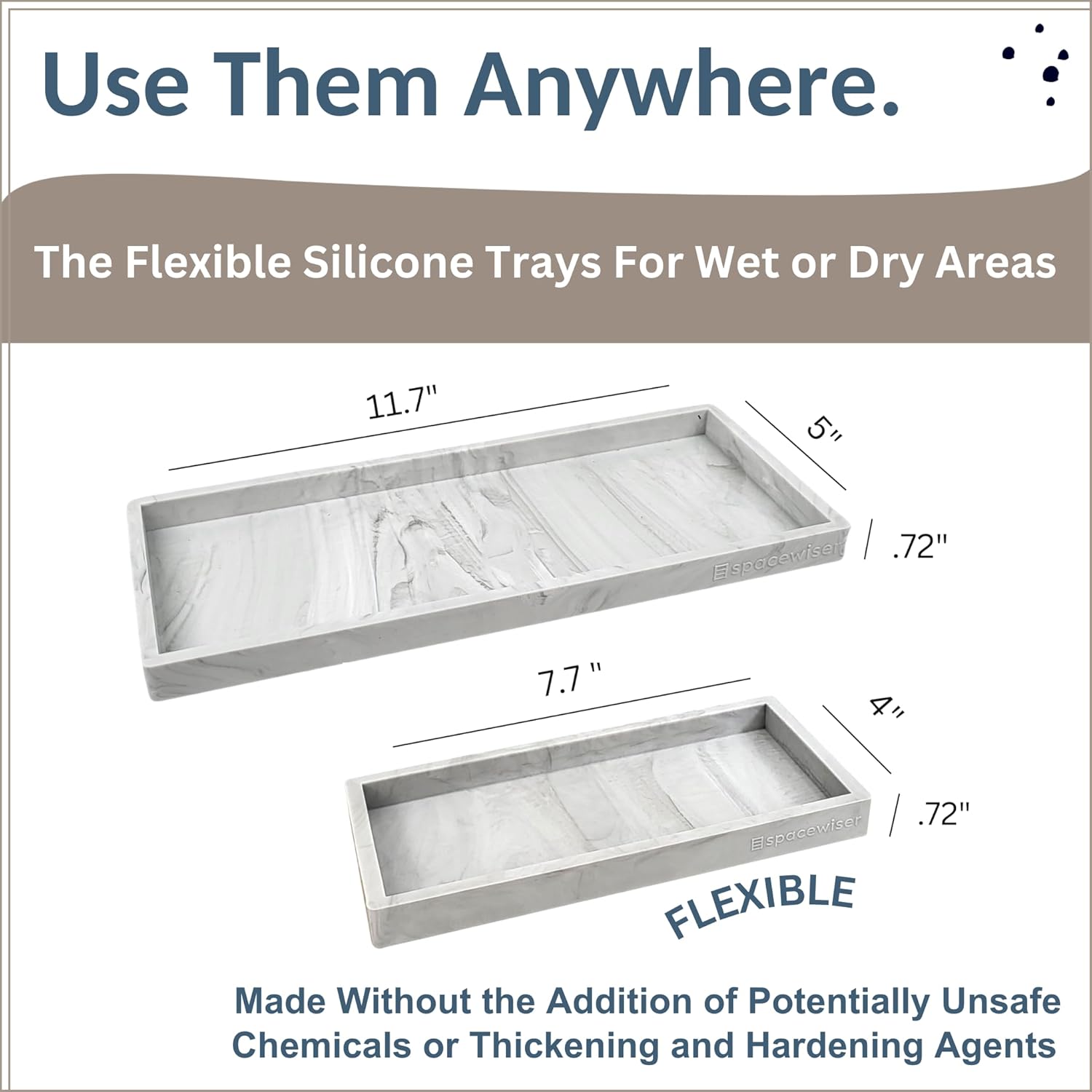 Countertop and Vanity Tray - 2 PC (11” and 7”) Shatterproof Silicone Kitchen and Bathroom Trays for